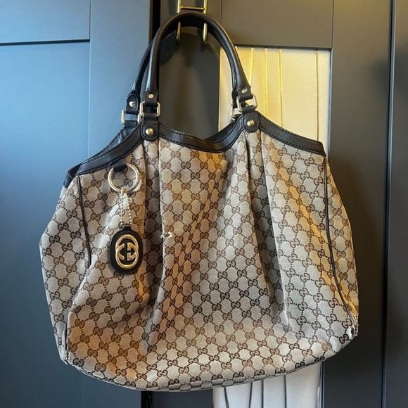 Vintage Gucci Monogram Brown&Tan Sukey Bag Size Large - Picture 1 of 16
